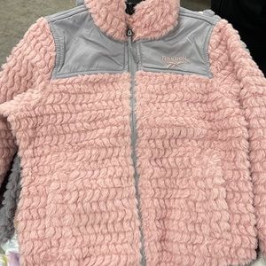 Reebok fleece girls coat. NWT. Pink with grey trim.